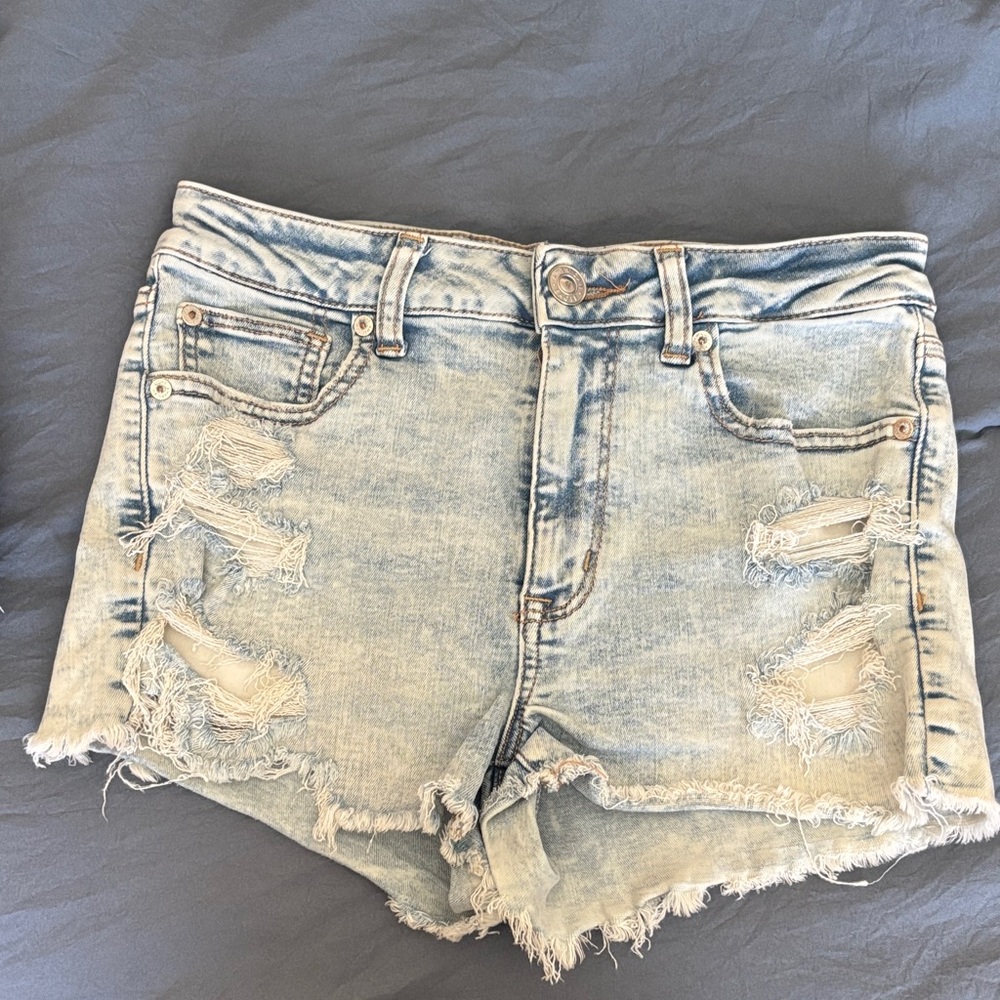 American Eagle Outfitters Light Blue Distressed Denim Shorts
